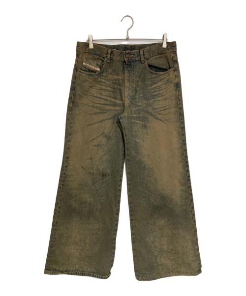 DIESEL（ディーゼル）DIESEL (ディーゼル) ワイドデニムパンツ インディゴ×ブラウン サイズ: W32の古着・服飾アイテム