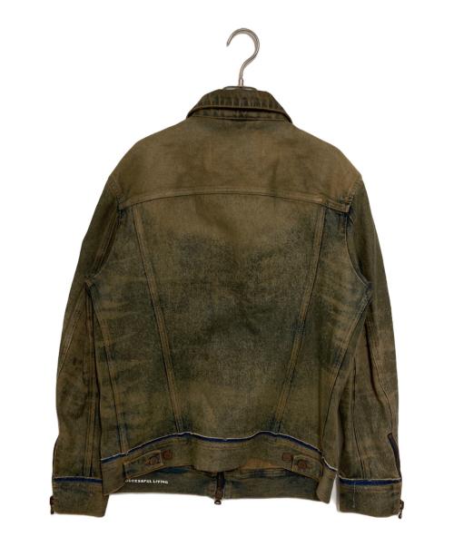 DIESEL（ディーゼル）DIESEL (ディーゼル) ジップアップデニムジャケット インディゴ×ブラウン サイズ:Sの古着・服飾アイテム