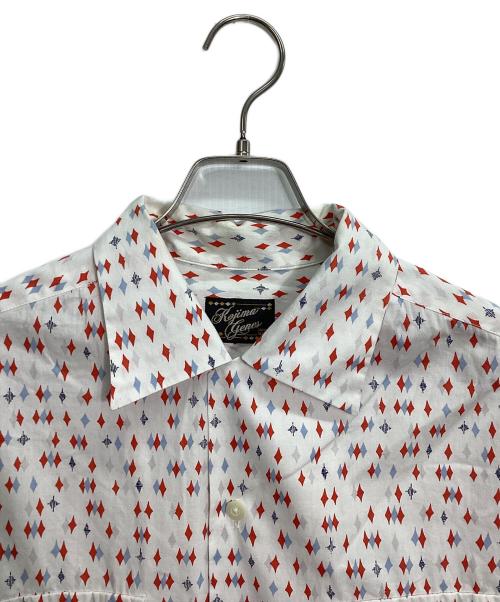 KOJIMA GENES（コジマジーンズ）KOJIMA GENES (コジマジーンズ) ダイヤ柄オープンカラーシャツ ホワイト×レッド×ブルー サイズ:XLの古着・服飾アイテム