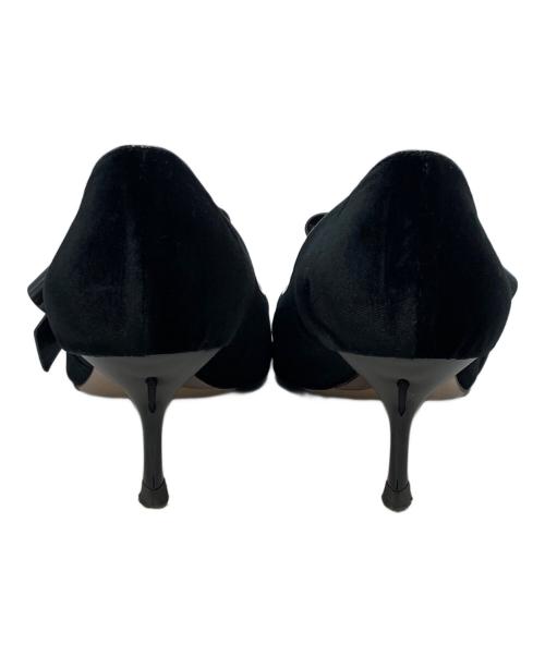 MIU MIU（ミュウミュウ）MIU MIU (ミュウミュウ) リボンヒールベルベットパンプス ブラック サイズ:37の古着・服飾アイテム