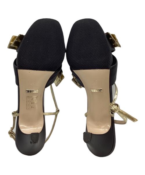 GUCCI（グッチ）GUCCI (グッチ) リボンサンダル ブラック×ゴールド サイズ:37の古着・服飾アイテム