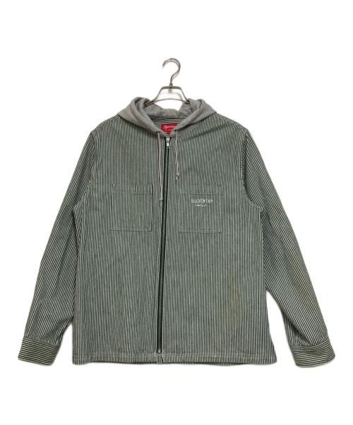 SUPREME（シュプリーム）SUPREME (シュプリーム) HOODED STRIPE DENIM ZIP グリーン×ホワイト サイズ:Ｌの古着・服飾アイテム