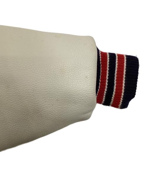 PEANUTS（ピーナッツ）PEANUTS (ピーナッツ) オールドスタジャン/袖レザー切替ジャケット ネイビー×ホワイト サイズ:Mの古着・服飾アイテム