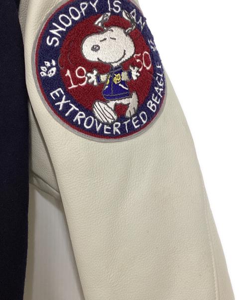 PEANUTS（ピーナッツ）PEANUTS (ピーナッツ) オールドスタジャン/袖レザー切替ジャケット ネイビー×ホワイト サイズ:Mの古着・服飾アイテム