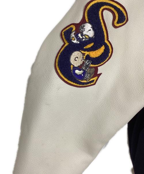 PEANUTS（ピーナッツ）PEANUTS (ピーナッツ) オールドスタジャン/袖レザー切替ジャケット ネイビー×ホワイト サイズ:Mの古着・服飾アイテム