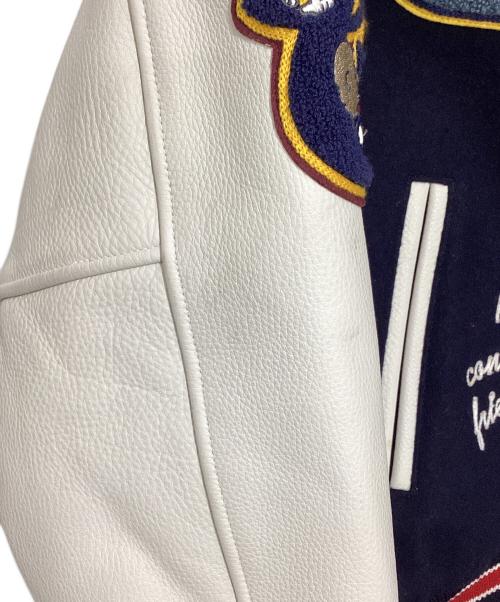 PEANUTS（ピーナッツ）PEANUTS (ピーナッツ) オールドスタジャン/袖レザー切替ジャケット ネイビー×ホワイト サイズ:Mの古着・服飾アイテム