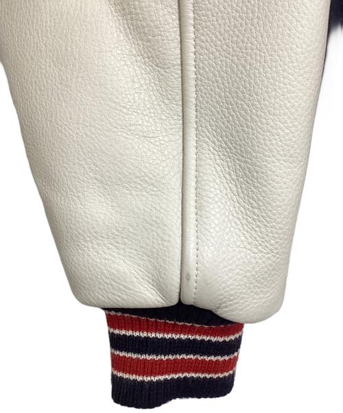 PEANUTS（ピーナッツ）PEANUTS (ピーナッツ) オールドスタジャン/袖レザー切替ジャケット ネイビー×ホワイト サイズ:Mの古着・服飾アイテム