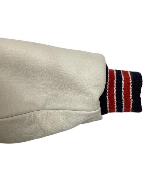 PEANUTS（ピーナッツ）PEANUTS (ピーナッツ) オールドスタジャン/袖レザー切替ジャケット ネイビー×ホワイト サイズ:Mの古着・服飾アイテム