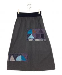 FUGA FUGA（フーガフーガ）の古着「リネン混パッチワークスカート」｜グレー