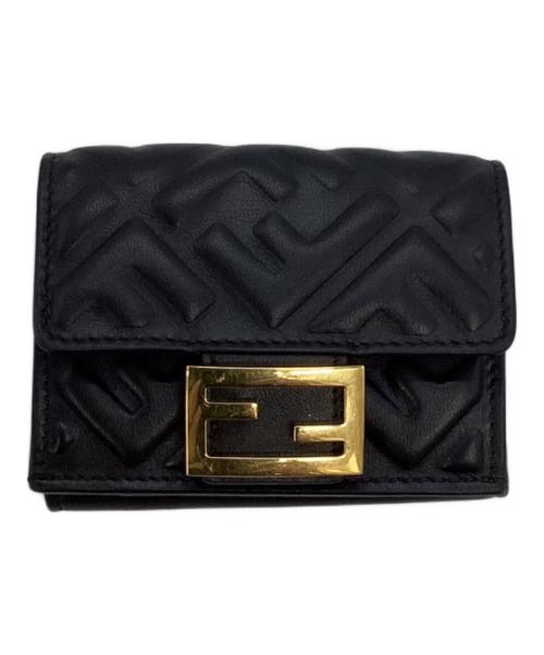 FENDI（フェンディ）FENDI (フェンディ) 3つ折り財布/FFロゴマイクロコンパクトウォレット ブラックの古着・服飾アイテム