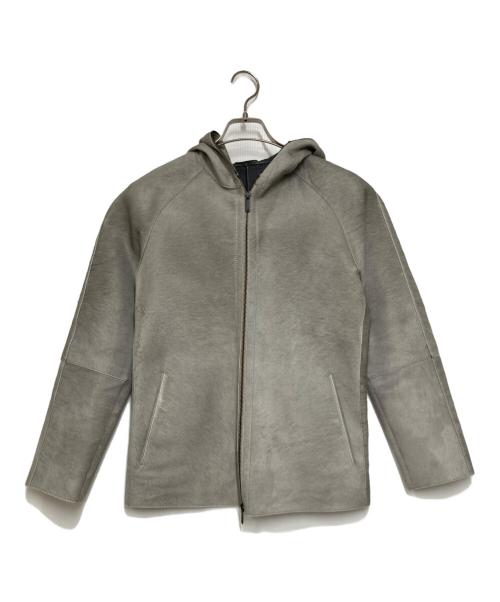 EMPORIO ARMANI（エンポリオアルマーニ）EMPORIO ARMANI (エンポリオアルマーニ) ハラコレザーフーデッドジャケット ライトグレー サイズ:46の古着・服飾アイテム
