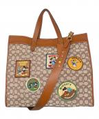 COACH×DISNEYコーチ×ディズニー）の古着「フィールド トート 40・シグネチャー テキスタイル ジャカード・パッチ」｜ブラウン×ベージュ