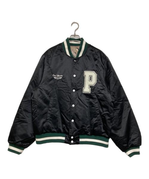 PAPERPLANE（ペーパープレーン）PAPERPLANE (ペーパープレーン) Varsity Jacket ブラック×カーキ/グリーン サイズ:Lの古着・服飾アイテム
