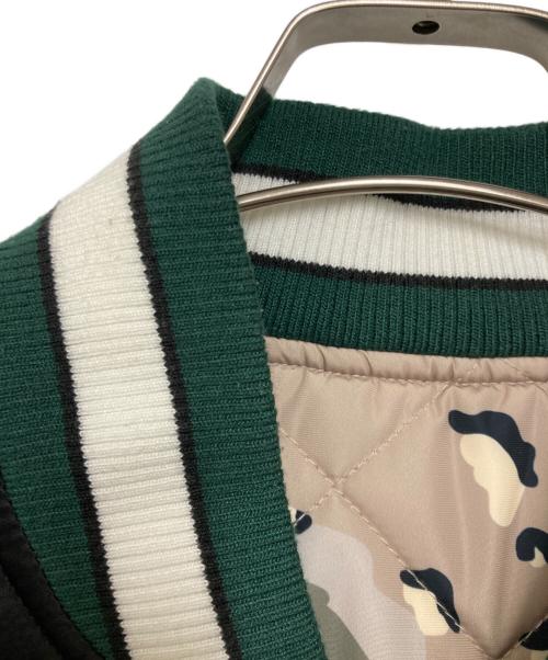 PAPERPLANE（ペーパープレーン）PAPERPLANE (ペーパープレーン) Varsity Jacket ブラック×カーキ/グリーン サイズ:Lの古着・服飾アイテム