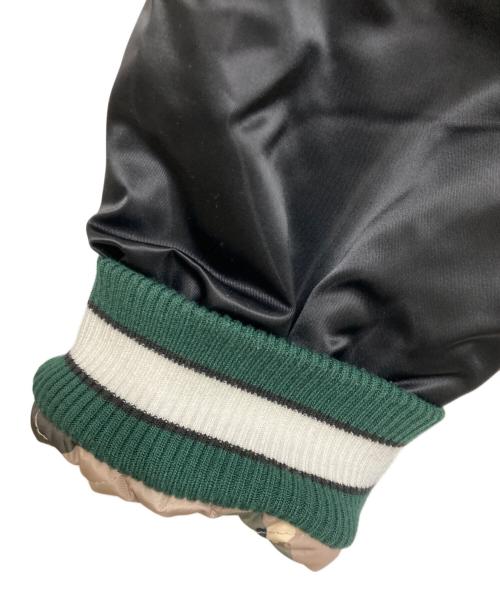 PAPERPLANE（ペーパープレーン）PAPERPLANE (ペーパープレーン) Varsity Jacket ブラック×カーキ/グリーン サイズ:Lの古着・服飾アイテム