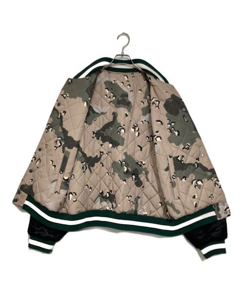 PAPERPLANE（ペーパープレーン）PAPERPLANE (ペーパープレーン) Varsity Jacket ブラック×カーキ/グリーン サイズ:Lの古着・服飾アイテム