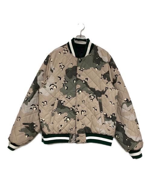 PAPERPLANE（ペーパープレーン）PAPERPLANE (ペーパープレーン) Varsity Jacket ブラック×カーキ/グリーン サイズ:Lの古着・服飾アイテム