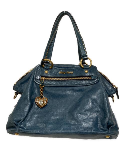 MIU MIU（ミュウミュウ）MIU MIU (ミュウミュウ) ハートチャーム付き2WAY トートバッグ ブルーの古着・服飾アイテム