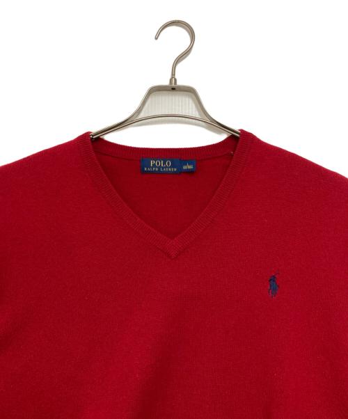 POLO RALPH LAUREN（ポロ・ラルフローレン）POLO RALPH LAUREN (ポロ・ラルフローレン) Vネックニット レッド サイズ:Ｌの古着・服飾アイテム