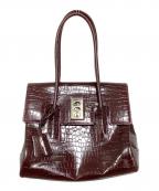 Hamanoハマノ）の古着「型押しハンドバッグ」｜バーガンディー