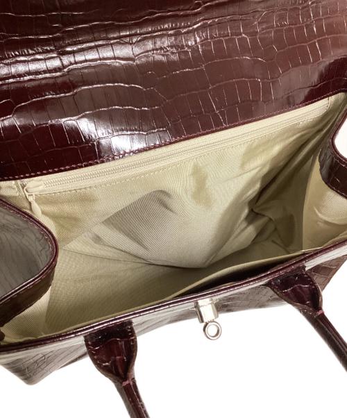 Hamano（ハマノ）HAMANO (ハマノ) 型押しハンドバッグ バーガンディーの古着・服飾アイテム