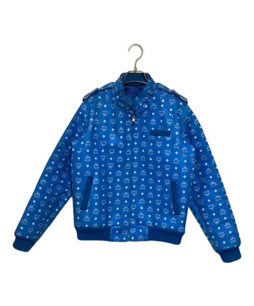 MCM（エムシーエム）MCM (エムシーエム) ロゴプリントレザーライダースジャケット ブルー サイズ:Mの古着・服飾アイテム