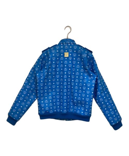 MCM（エムシーエム）MCM (エムシーエム) ロゴプリントレザーライダースジャケット ブルー サイズ:Mの古着・服飾アイテム