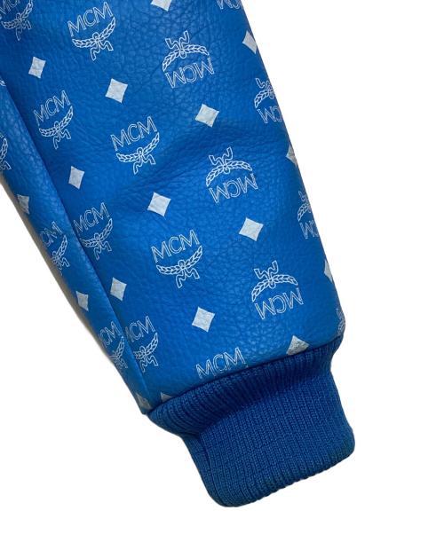 MCM（エムシーエム）MCM (エムシーエム) ロゴプリントレザーライダースジャケット ブルー サイズ:Mの古着・服飾アイテム