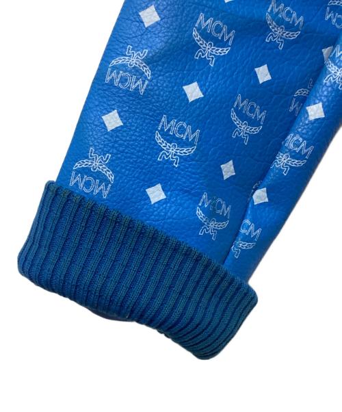 MCM（エムシーエム）MCM (エムシーエム) ロゴプリントレザーライダースジャケット ブルー サイズ:Mの古着・服飾アイテム