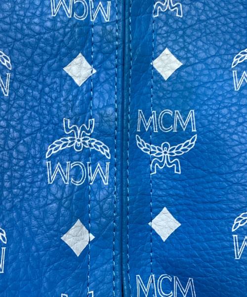MCM（エムシーエム）MCM (エムシーエム) ロゴプリントレザーライダースジャケット ブルー サイズ:Mの古着・服飾アイテム