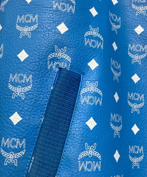 MCM（エムシーエム）MCM (エムシーエム) ロゴプリントレザーライダースジャケット ブルー サイズ:Mの古着・服飾アイテム