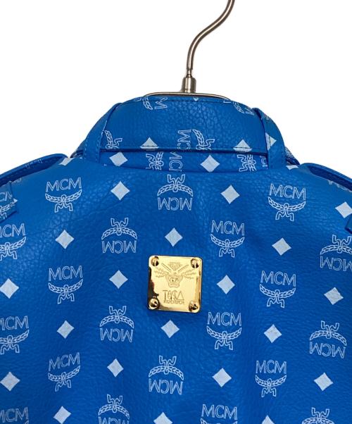 MCM（エムシーエム）MCM (エムシーエム) ロゴプリントレザーライダースジャケット ブルー サイズ:Mの古着・服飾アイテム