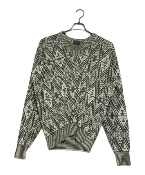 Christian Dior MONSIEUR（クリスチャンディオールムッシュ）Christian Dior MONSIEUR (クリスチャンディオールムッシュ) 総柄Vネックニット グレー×ホワイト サイズ:Ｌの古着・服飾アイテム