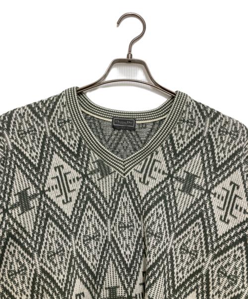 Christian Dior MONSIEUR（クリスチャンディオールムッシュ）Christian Dior MONSIEUR (クリスチャンディオールムッシュ) 総柄Vネックニット グレー×ホワイト サイズ:Ｌの古着・服飾アイテム