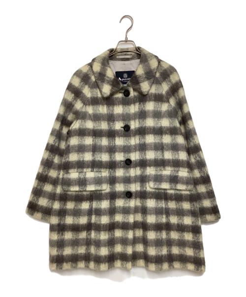 Aquascutum（アクアスキュータム）Aquascutum (アクアスキュータム) ウールシャギーチェックコート グレー×ホワイト サイズ:9Fの古着・服飾アイテム