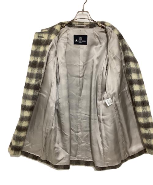 Aquascutum（アクアスキュータム）Aquascutum (アクアスキュータム) ウールシャギーチェックコート グレー×ホワイト サイズ:9Fの古着・服飾アイテム