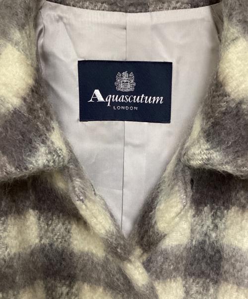 Aquascutum（アクアスキュータム）Aquascutum (アクアスキュータム) ウールシャギーチェックコート グレー×ホワイト サイズ:9Fの古着・服飾アイテム