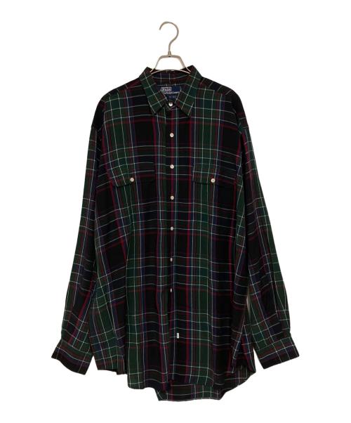POLO RALPH LAUREN（ポロ・ラルフローレン）POLO RALPH LAUREN (ポロ・ラルフローレン) レーヨン＆ウールチェックシャツ グリーン×レッド サイズ:Lの古着・服飾アイテム
