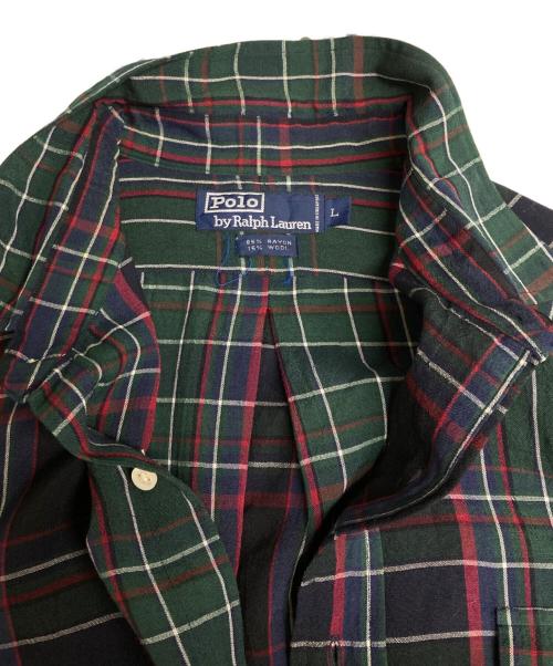 POLO RALPH LAUREN（ポロ・ラルフローレン）POLO RALPH LAUREN (ポロ・ラルフローレン) レーヨン＆ウールチェックシャツ グリーン×レッド サイズ:Lの古着・服飾アイテム
