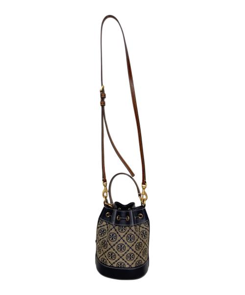 TORY BURCH（トリーバーチ）TORY BURCH (トリーバーチ) モノグラム巾着ショルダーバッグ ネイビー×ベージュの古着・服飾アイテム