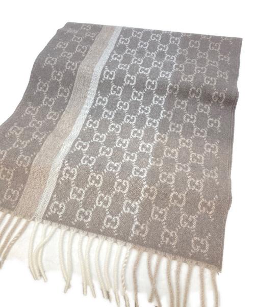 GUCCI（グッチ）GUCCI (グッチ) GGカシミヤ混ウールマフラー グレー×ベージュの古着・服飾アイテム