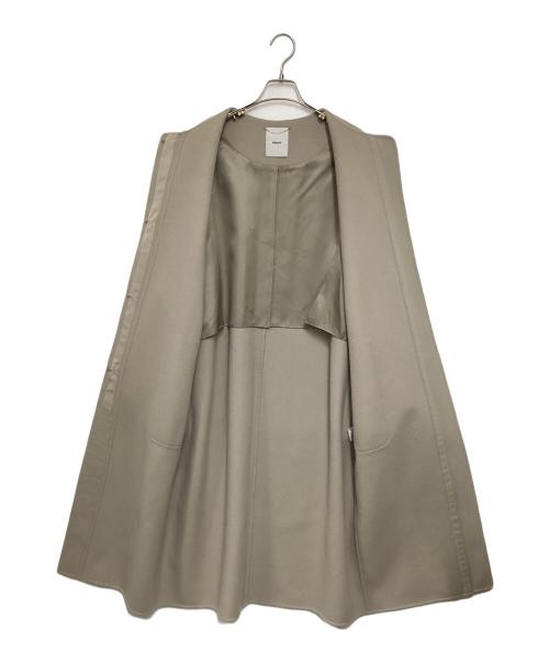 ebure（エブール）EBURE (エブール) スーパー120S ダブルビーバー ノーカラーロングコート ベージュ サイズ:38の古着・服飾アイテム