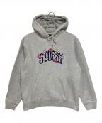 stussyステューシー）の古着「COLLEGIATE FLORAL HOODIE」｜グレー