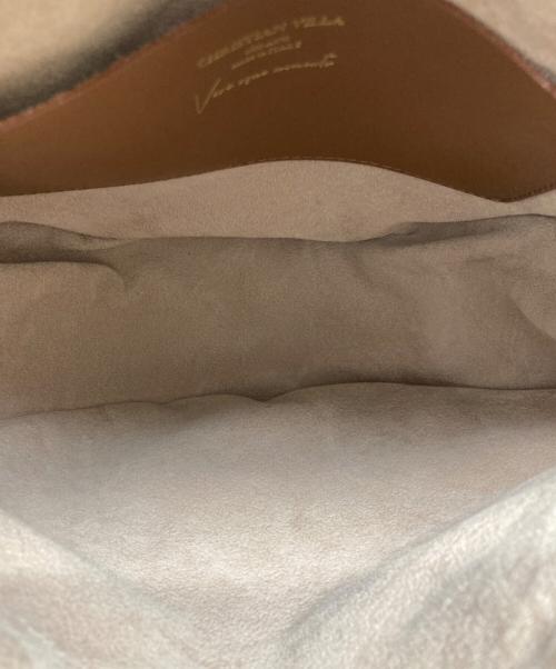 CHRISTIAN VILLA（クリスチャンヴィラ）CHRISTIAN VILLA (クリスチャンヴィラ) キャンバスショルダーバッグ ベージュ×ブラウンの古着・服飾アイテム