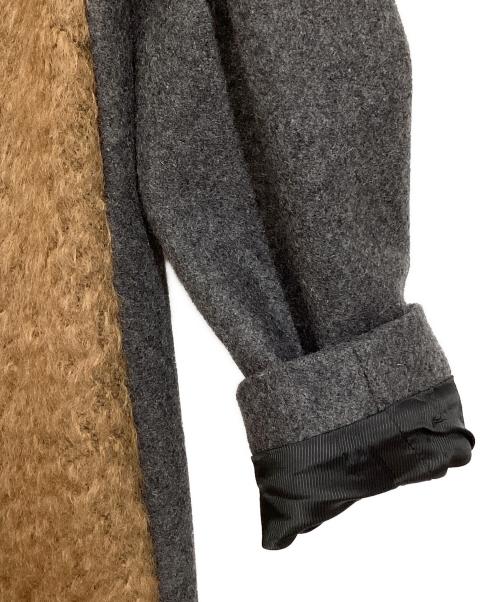 ERIKA CAVALLINI semi-couture（エリカ カヴァリーニ セミクチュール）ERIKA CAVALLINI semi-couture (エリカ カヴァリーニ セミクチュール) ノーカラーコート グレー×ブラウン サイズ:38の古着・服飾アイテム