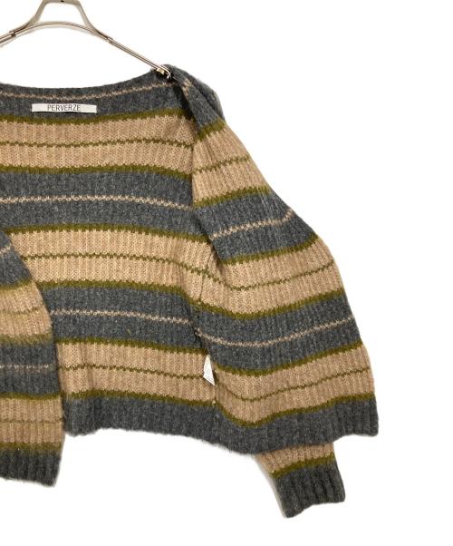 PERVERZE（パーバーズ）PERVERZE (パーバーズ) モヘア混ボタンレスボーダーカーディガン ブラウン×グレー サイズ:Freeの古着・服飾アイテム