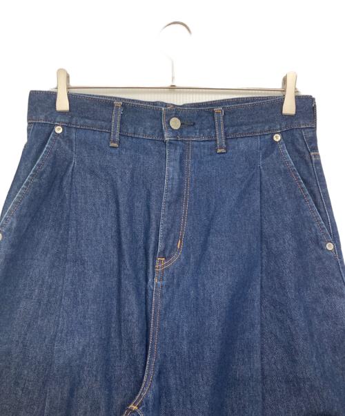 myne（マイン）myne (マイン) EDWIN (エドウィン) タックワイドデニムパンツ インディゴ サイズ:Ｓの古着・服飾アイテム