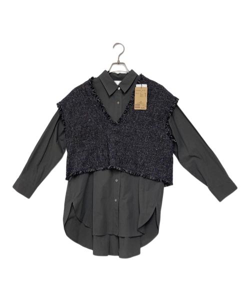 BEARDSLEY（ビアズリー）BEARDSLEY (ビアズリー) ツイードジレ付きシャツ グレー サイズ:Freeの古着・服飾アイテム