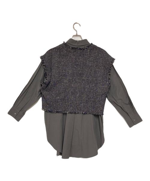 BEARDSLEY（ビアズリー）BEARDSLEY (ビアズリー) ツイードジレ付きシャツ グレー サイズ:Freeの古着・服飾アイテム