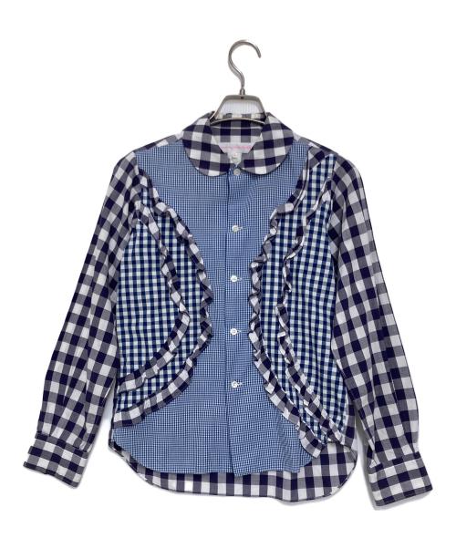 COMME des GARCONS SHIRT（コムデギャルソンシャツ）COMME des GARCONS SHIRT (コムデギャルソンシャツ) フリルデザイン ギンガム切替チェックシャツ ブルー サイズ:Sの古着・服飾アイテム